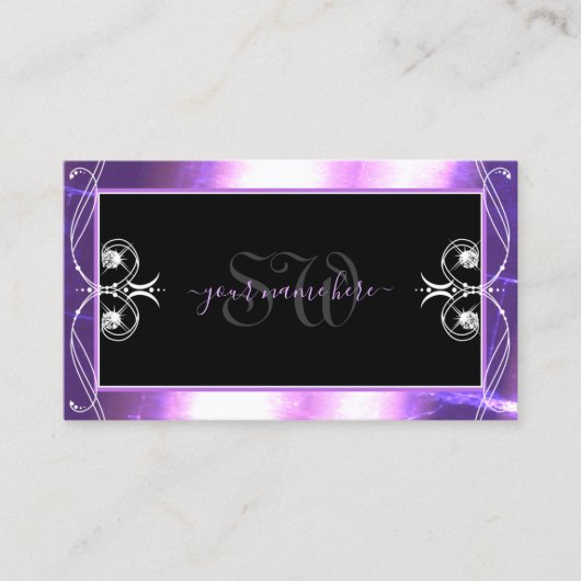 Luxuy  zwarte Paarse sparkle-juwelen Initialen Visitekaartje (Voorkant)