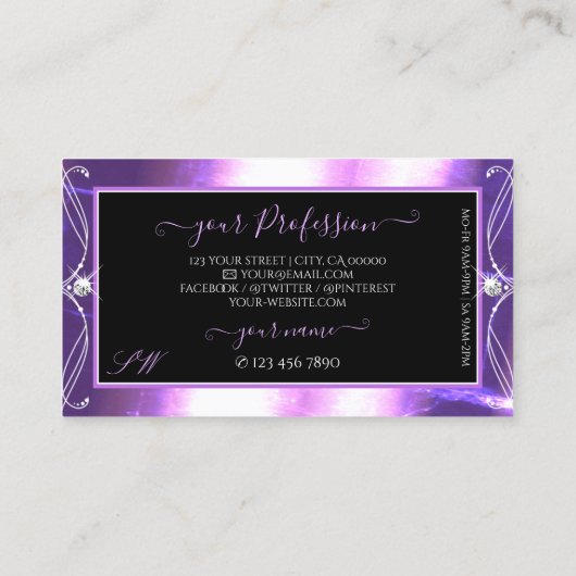 Luxuy  zwarte Paarse sparkle-juwelen monogram Visitekaartje (Achterkant)
