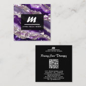 *~* Luxw Paarse Lavendel Glam Initiaal QR AP66 Vierkante Visitekaartje (Voorkant / Achterkant)