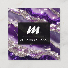 *~* Luxw Paarse Lavendel Glam Initiaal QR AP66 Vierkante Visitekaartje