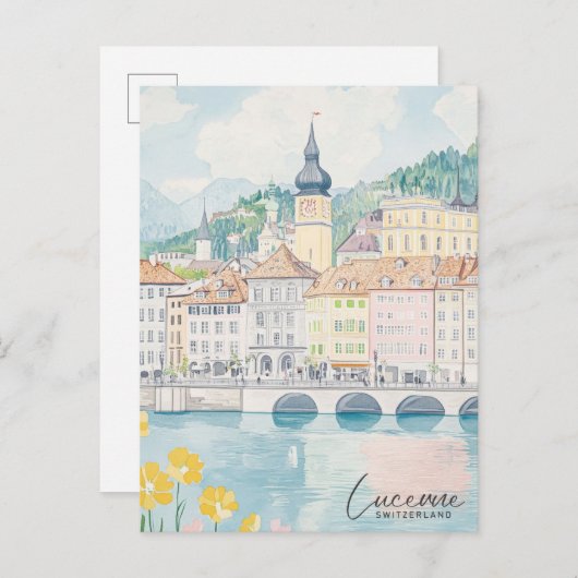 Luzern Zwitserland Gouache Illustratie Reizen Briefkaart (Voorkant / Achterkant)