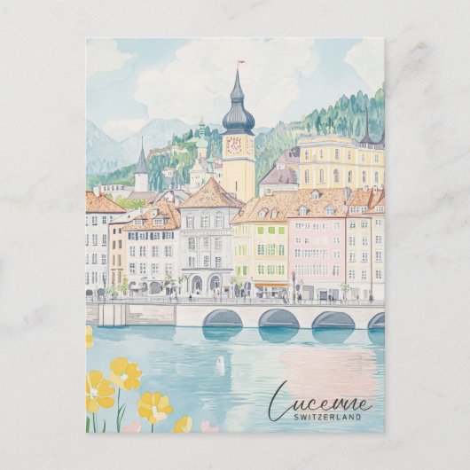 Luzern Zwitserland Gouache Illustratie Reizen Briefkaart (Voorkant)