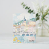 Luzern Zwitserland Gouache Illustratie Reizen Briefkaart (Staand voorkant)