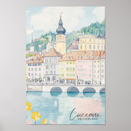 Luzern Zwitserland Gouache Illustratie Reizen Poster