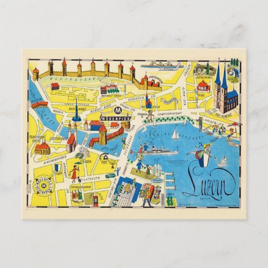 Luzern Zwitserland Kleurrijke Kaart (Voorkant)
