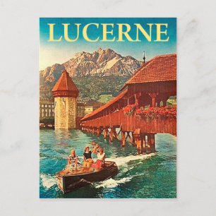 Luzern, Zwitserland, meisjes op een boot, vintage Briefkaart