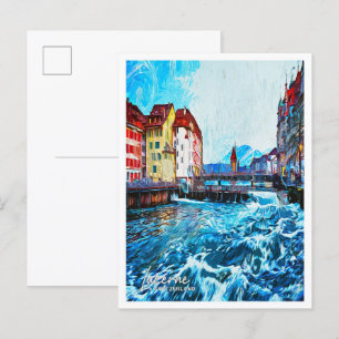 Luzern Zwitserland Olieverf Stadslandschap Briefkaart