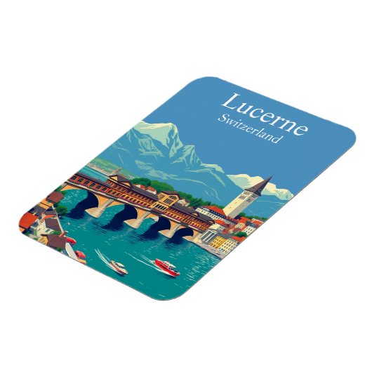 Luzern, Zwitserland Reizen Alpine Townscape Magneet (Linkerzijde)