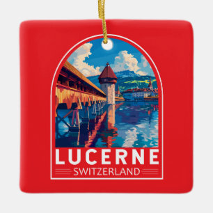Luzern Zwitserland Reizen Kunst Vintage Keramisch Ornament