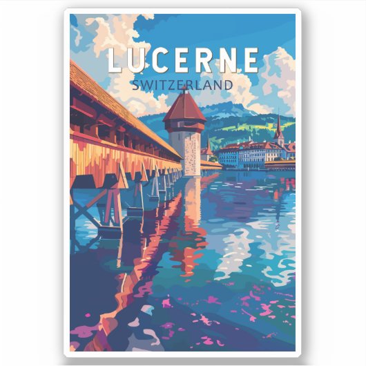 Luzern Zwitserland Reizen Kunst Vintage Sticker (Voorkant)