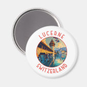 Luzern Zwitserland Retro Distressed Circle Magneet (Voorkant / Achterkant)
