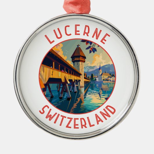 Luzern Zwitserland Retro Distressed Circle Metalen Ornament (Voorkant)