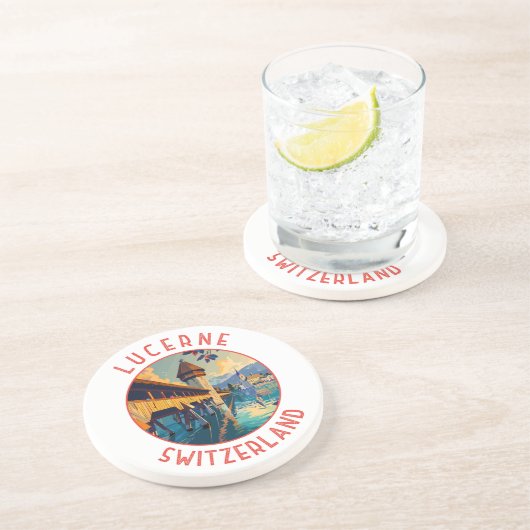 Luzern Zwitserland Retro Distressed Circle Zandsteen Onderzetter (Zijkant)