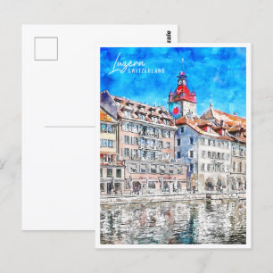 Luzern Zwitserland Travel Place Waterverf Briefkaart