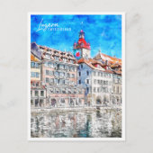 Luzern Zwitserland Travel Place Waterverf Briefkaart (Voorkant)