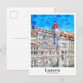 Luzern Zwitserland Travel Waterverf Hand getekend Briefkaart (Voorkant / Achterkant)