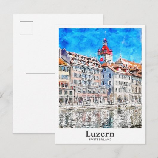 Luzern Zwitserland Travel Waterverf Hand getekend Briefkaart (Voorkant / Achterkant)