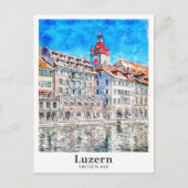 Luzern Zwitserland Travel Waterverf Hand getekend Briefkaart (Voorkant)