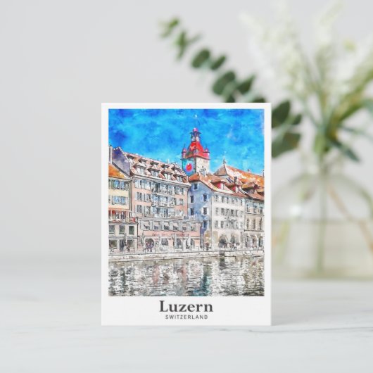 Luzern Zwitserland Travel Waterverf Hand getekend Briefkaart (Staand voorkant)