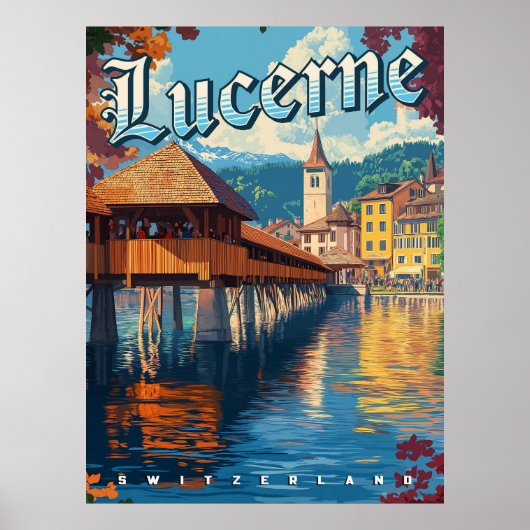 Luzern Zwitserland Vintage Travel Poster (Voorkant)