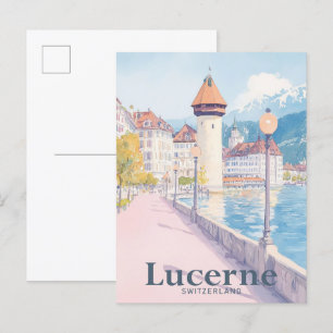 Luzern Zwitserland Waterverf reisillustratie Briefkaart