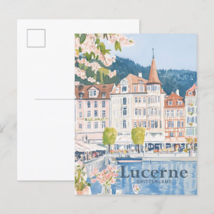 Luzern Zwitserland Waterverf Schilderij Reizen Briefkaart