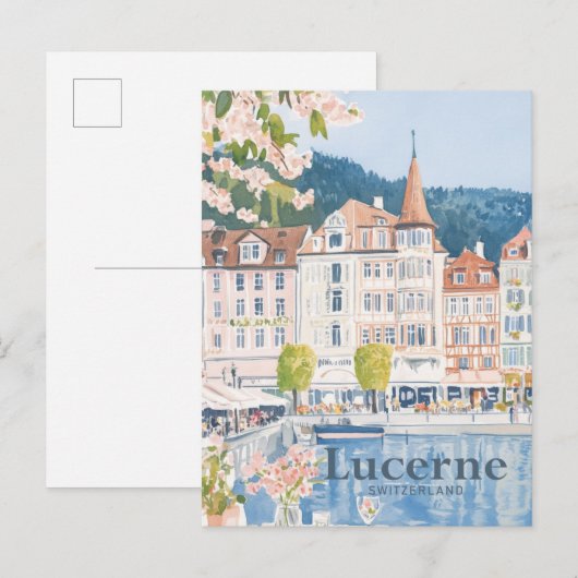 Luzern Zwitserland Waterverf Schilderij Reizen Briefkaart (Voorkant / Achterkant)