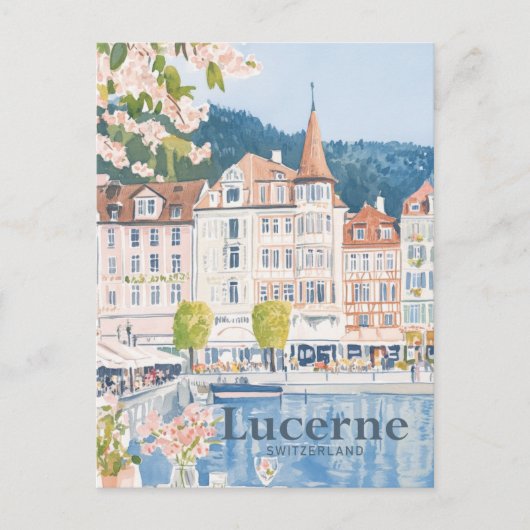 Luzern Zwitserland Waterverf Schilderij Reizen Briefkaart (Voorkant)