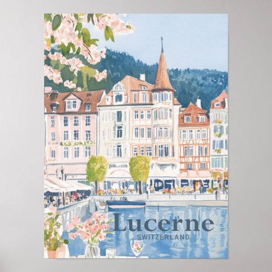 Luzern Zwitserland Waterverf Schilderij Reizen Poster (Voorkant)
