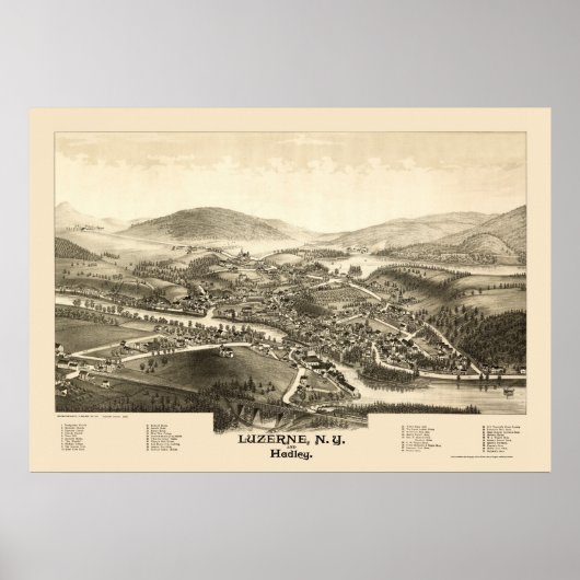 Luzerne & Hadley, NY Panoramic Map - 1887 Poster (Voorkant)