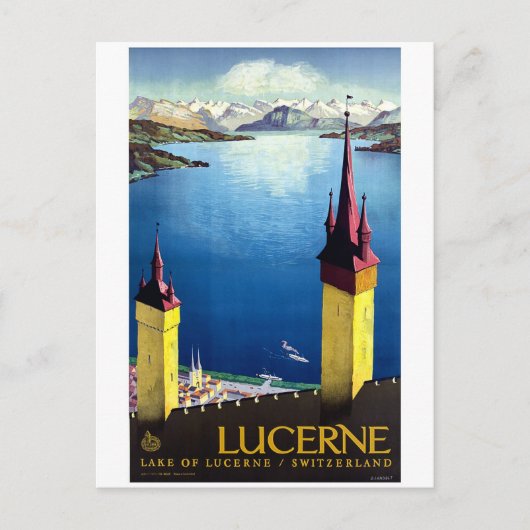 Luzerne, stadstorens, landschap, uitzicht op meer briefkaart (Voorkant)