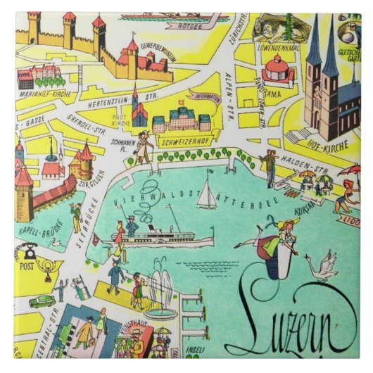 Luzerne Switzerland Colorful Map Tegeltje (Voorkant)