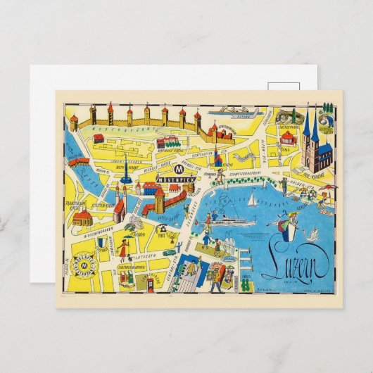 Luzerne Zwitserland Kleurrijke Kaart (Voorkant / Achterkant)