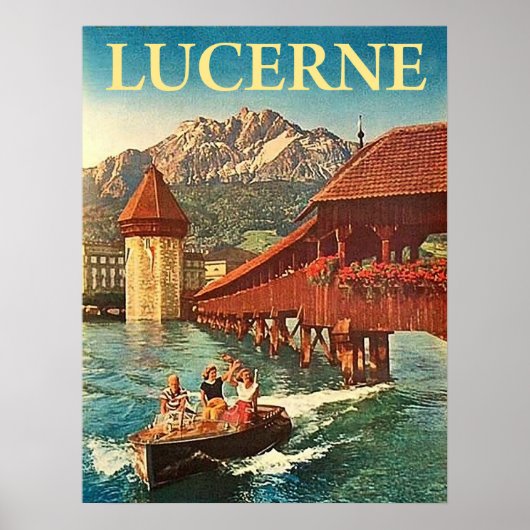 Luzerne, Zwitserland, meisjes op een boot,  Poster (Voorkant)