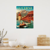 Luzerne, Zwitserland, meisjes op een boot,  Poster (Keuken)