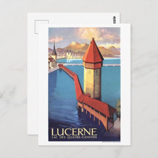 Luzerne, Zwitserland, uitzicht op het meer en een  Briefkaart (Voorkant / Achterkant)