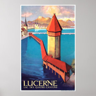 Luzerne, Zwitserland, uitzicht op het meer en een  Poster