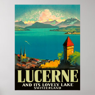 Luzerne, Zwitserland, uitzicht op meer en bergen Poster