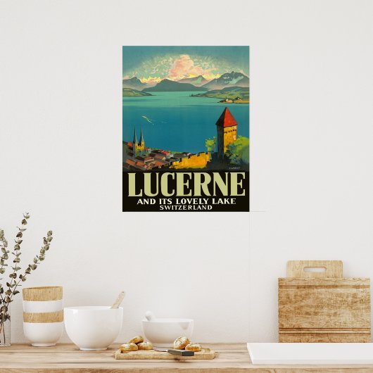 Luzerne, Zwitserland, uitzicht op meer en bergen Poster (Keuken)