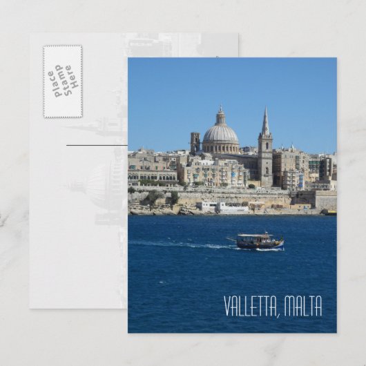 Luzzu Vissen Boat Valletta Skyline Harbour Malta Briefkaart (Voorkant / Achterkant)