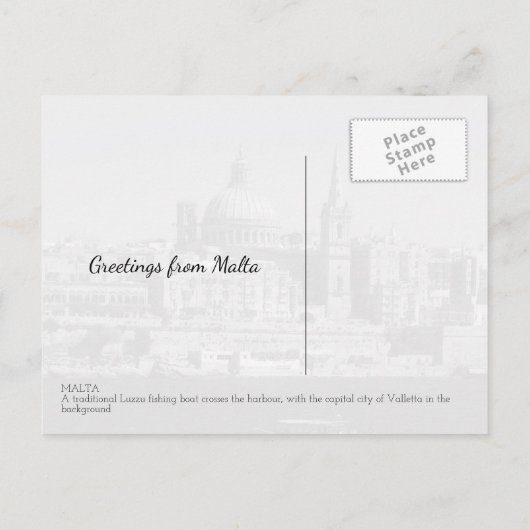 Luzzu Vissen Boat Valletta Skyline Harbour Malta Briefkaart (Achterkant)