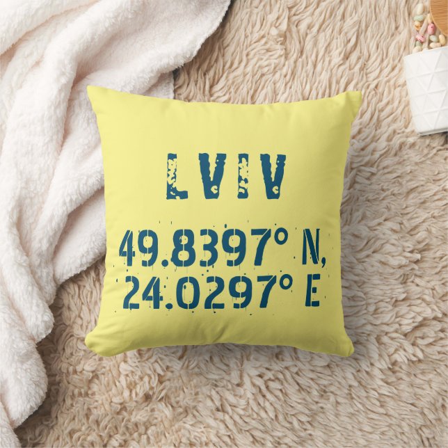 Lviv Oekraine Breedtegraad & Lengtegraad Afgeleid  Kussen (Deken)