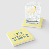 Lviv Oekraïne - Breedtegraad & lengtegraad Stenen Onderzetter (Zijkant)