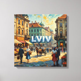 Lviv Ukraine Market Square Vintage Wall Art Canvas Afdruk