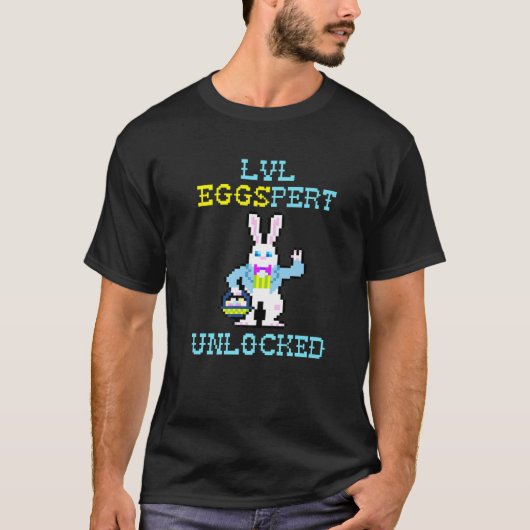LVL Eggspert Unlocked Funny Gaming Egg Hunt Pasen T-shirt (Voorkant)
