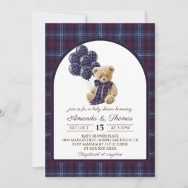 Lxury Bear Balloons Plaid Baby Shower Kaart