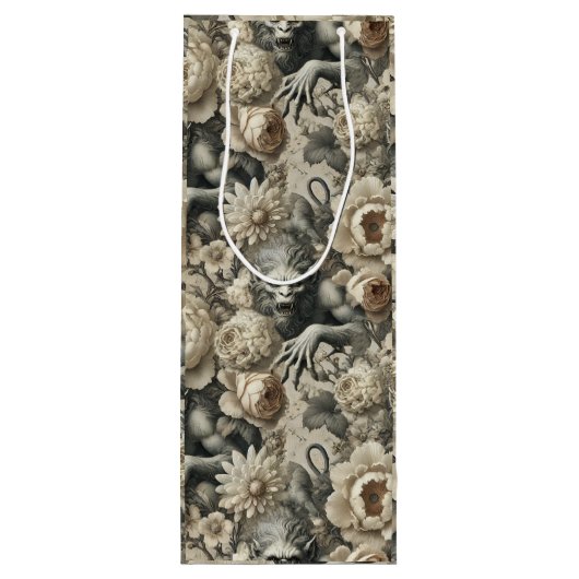 Lycanthropic Splendor - Gotische Weerwolf Bloemen Wijn Cadeautas (Achterkant)