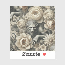 Lycanthropic Splendor - Gotische Weerwolf Bloemenp Sticker