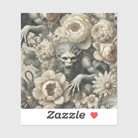 Lycanthropic Splendor - Gotische Weerwolf Bloemenp Sticker (Vel)