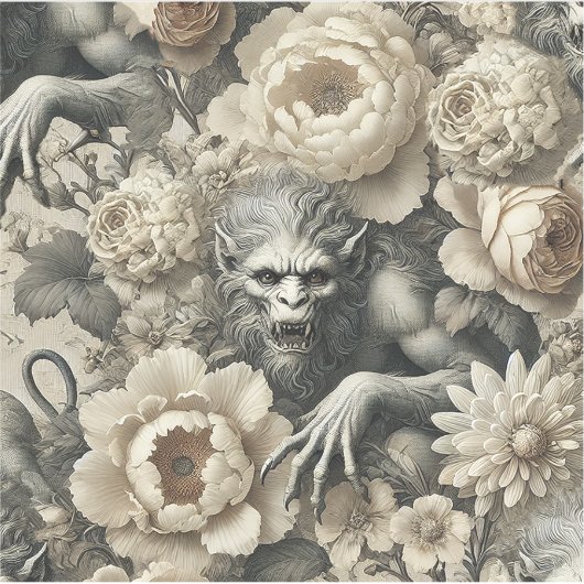 Lycanthropic Splendor - Gotische Weerwolf Bloemenp Sticker (Voorkant)